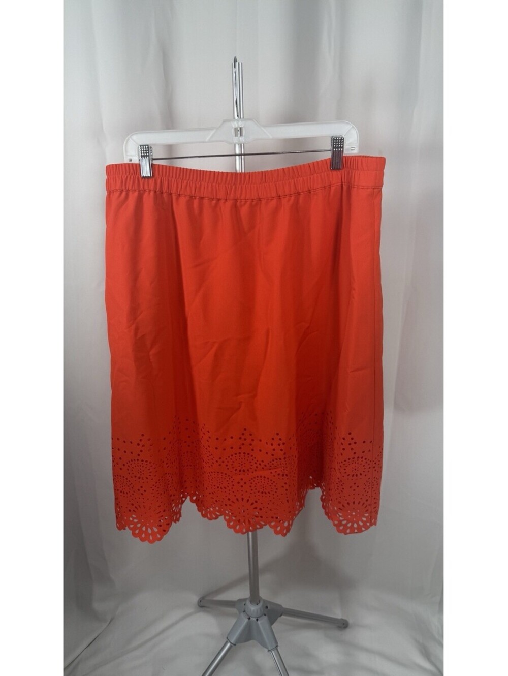 Liz Claiborne Womens XL Orange Coral Laser Cut Eyelet Skirt Elastic Waist Boho